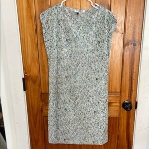 Of Mercer Shift Midi Dress Small Sleeveless Belted Artsy Abstract